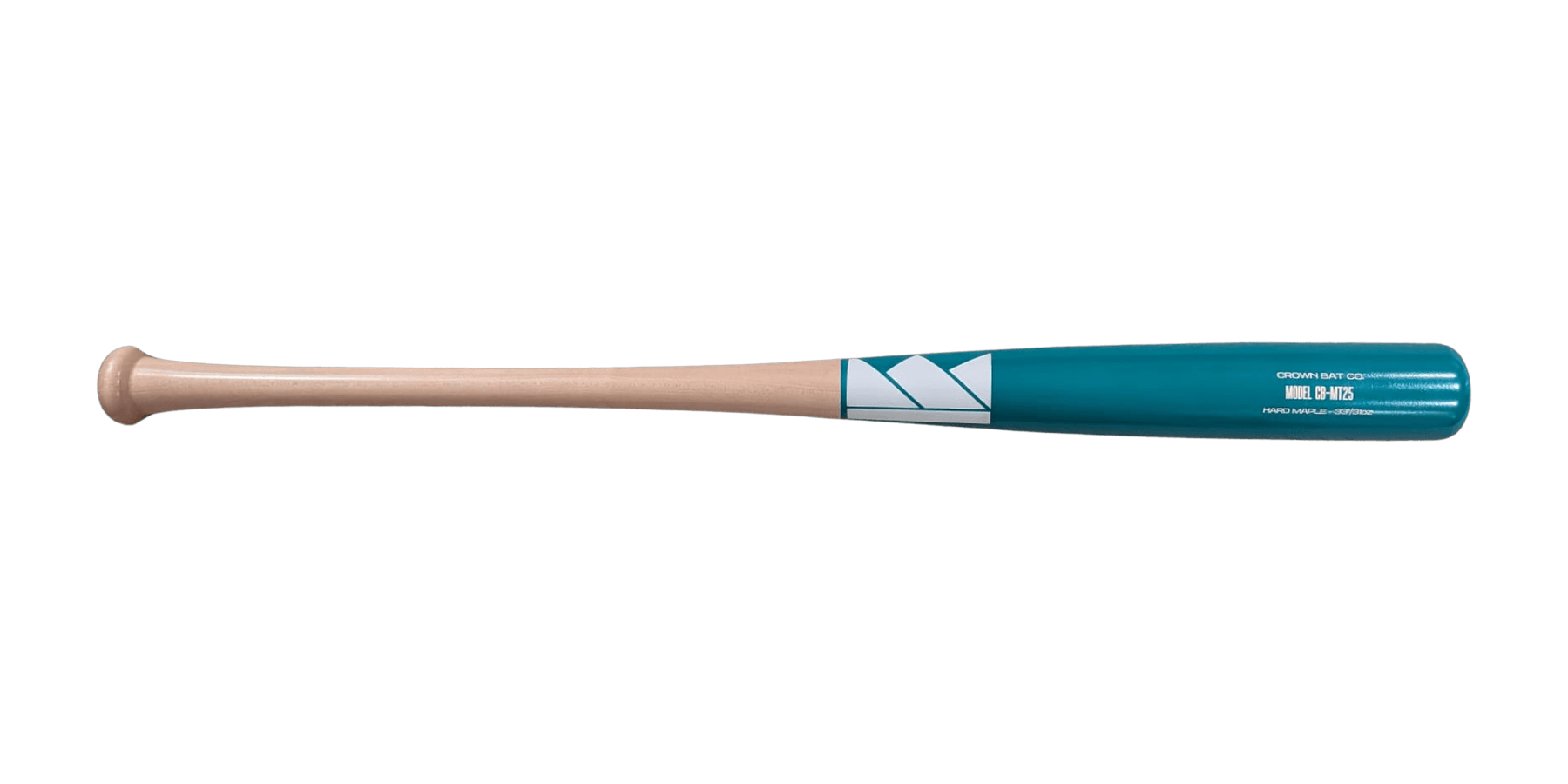 Crown Bat Company CB-MT25 with a teal barrel, white logo, and natural handle