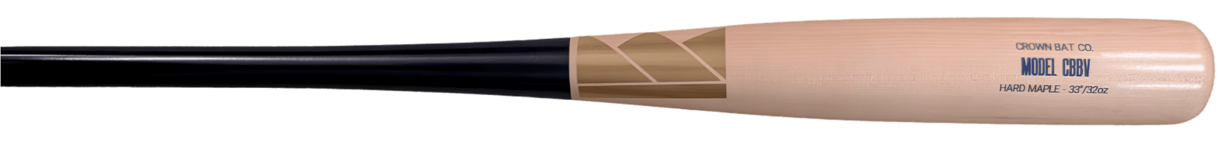 A Crown CB243 in natural hard maple with a navy handle and gold logo, laid flat, 33 inches, 32 ounces